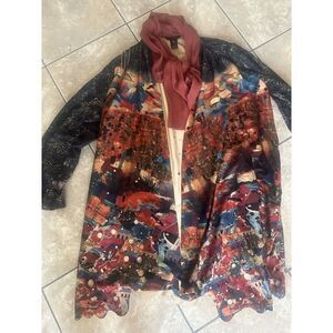Ali Miles 0X Printed Open Cardigan Sweater Jacket Laser cut